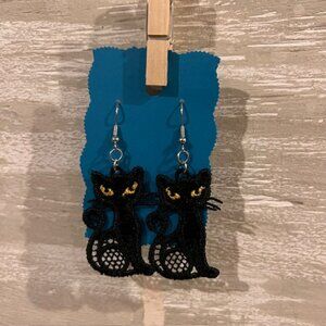 Homemade Black Cat Lightweight Lace Earrings